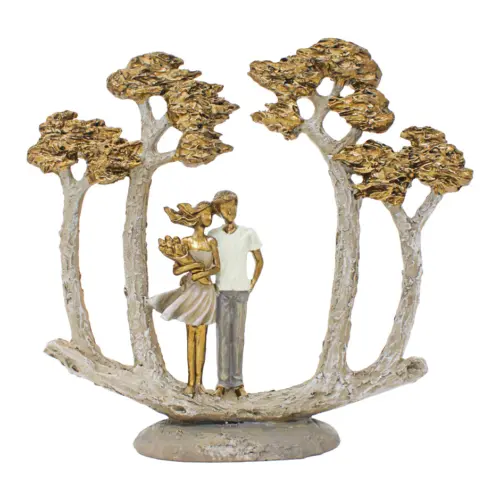 Pareja con árboles dorados de poliresina de 26x7x24.5cm