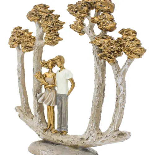 Pareja con árboles dorados de poliresina de 26x7x24.5cm