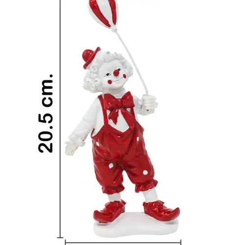Payaso con globo rojo de poliresina de 9.5x5x20.5cm