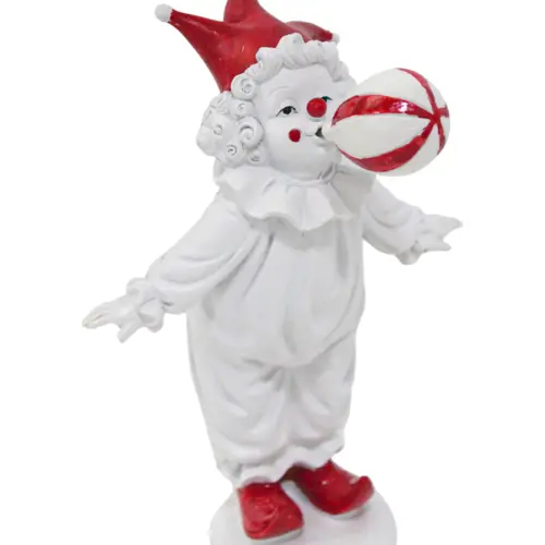 Payaso con globo rojo con blanco de poliresina de 11.5x9x16.5cm