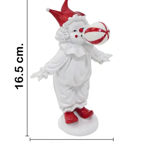 Payaso con globo rojo con blanco de poliresina de 11.5x9x16.5cm