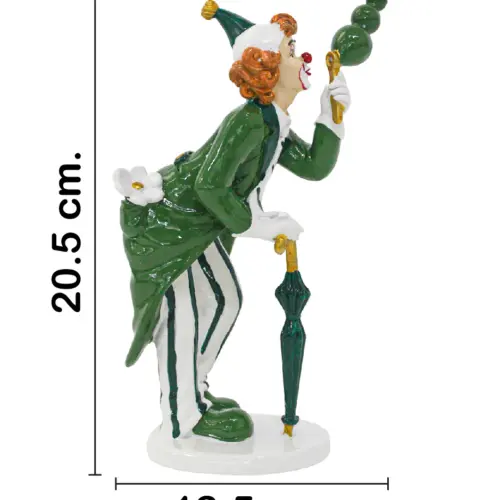 Payaso con paraguas verde de poliresina de 12.5x7x20.5cm