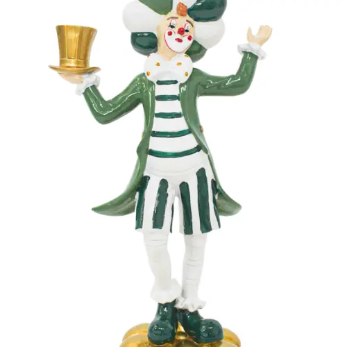 Payaso con sombrero verde con blanco de poliresina de 21×11.5x35cm