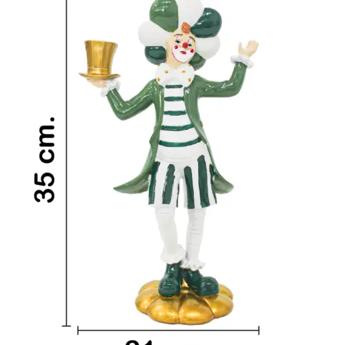Payaso con sombrero verde con blanco de poliresina de 21×11.5x35cm