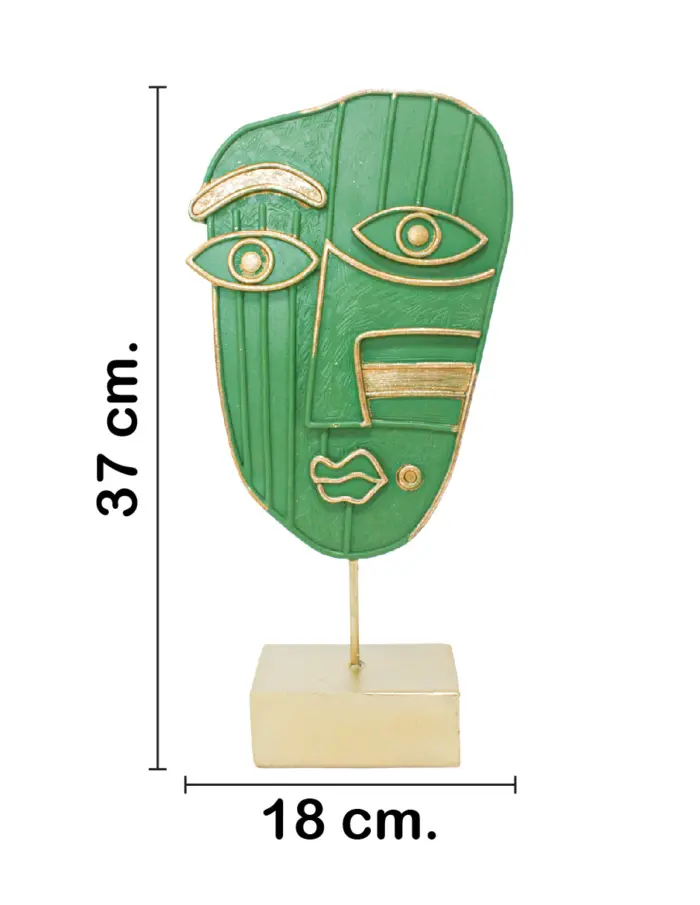 Escultura de poliresina diseño rostro verde con base dorada de 18x7x37cm - Image 2