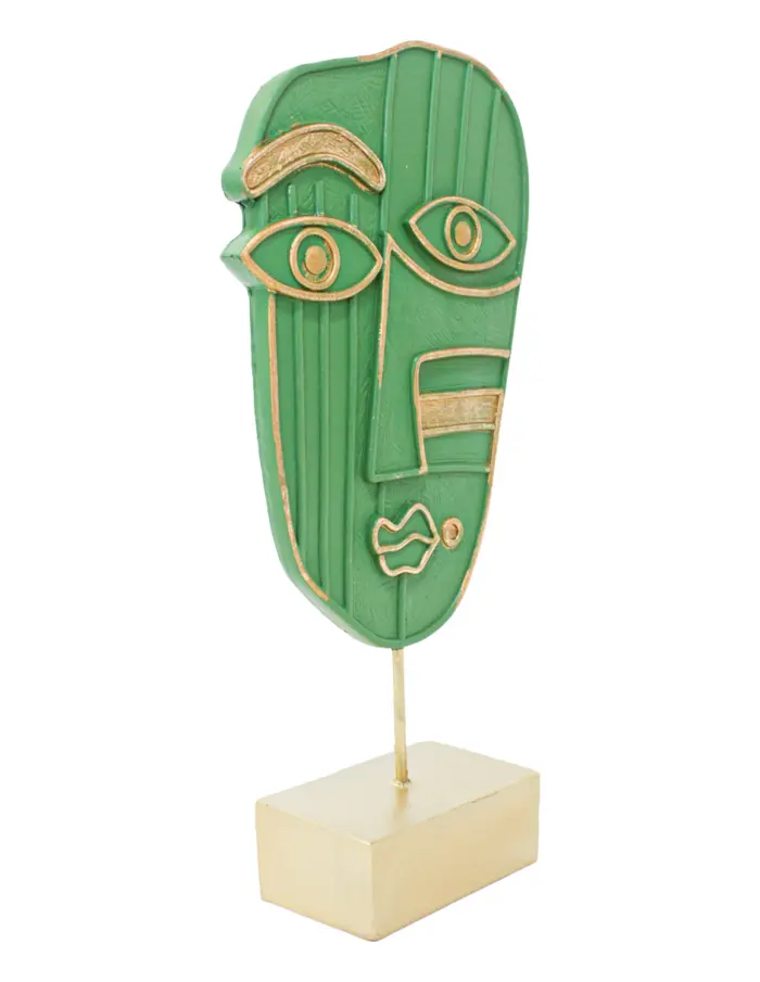 Escultura de poliresina diseño rostro verde con base dorada de 18x7x37cm - Image 3