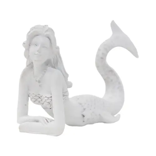 Sirena recostada blanca de poliresina de 9x4x6cm