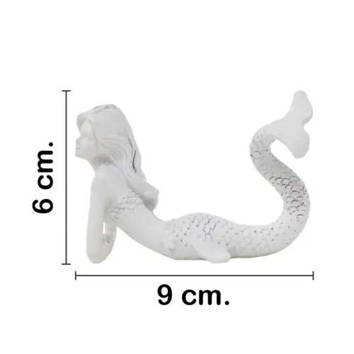 Sirena recostada blanca de poliresina de 9x4x6cm