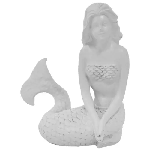 Sirena sentada blanca de poliresina de 7x5x8cm