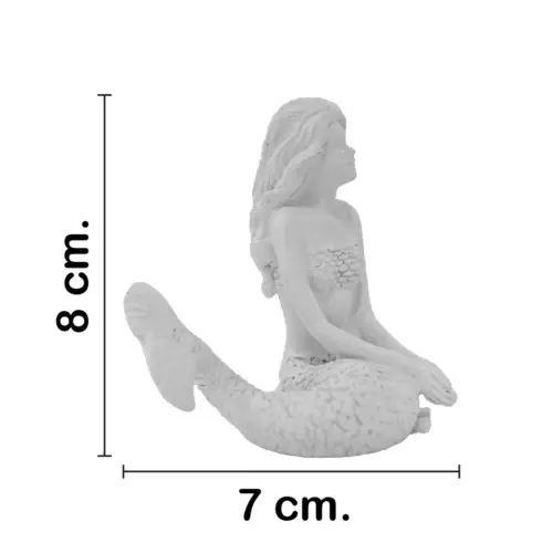 Sirena sentada blanca de poliresina de 7x5x8cm