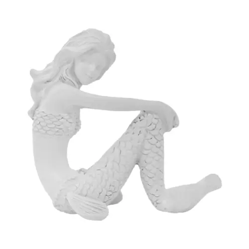 Sirena sentada blanca de poliresina de 7.5x4x7cm