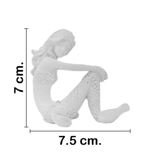 Sirena sentada blanca de poliresina de 7.5x4x7cm
