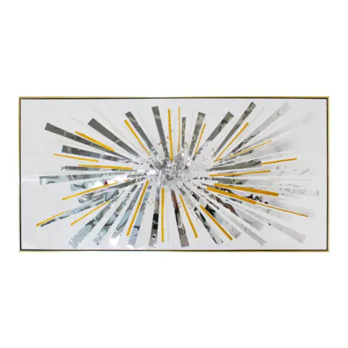 Cuadro de pintura de óleo con espejos de color plateado y dorado de 3.5x140x70cm