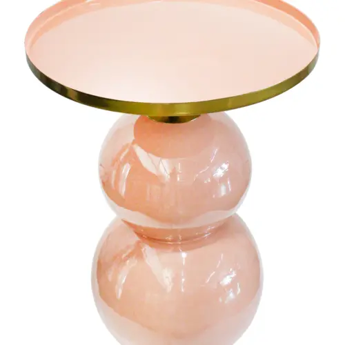 Mesa de metal con base de esferas durazno brillante de 46x46x62cm