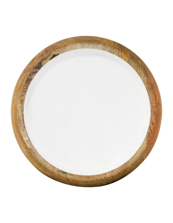 Charola redonda de madera con metal blanca de 51x51x6cm - Image 2