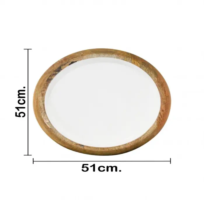 Charola redonda de madera con metal blanca de 51x51x6cm - Image 4