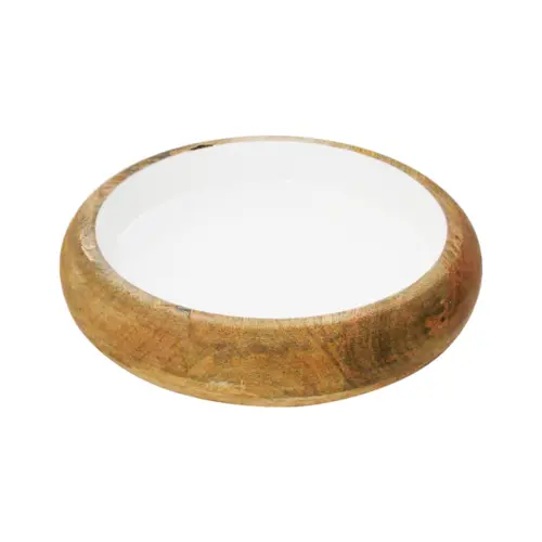 Charola redonda de madera con metal blanca  40x40x6cm