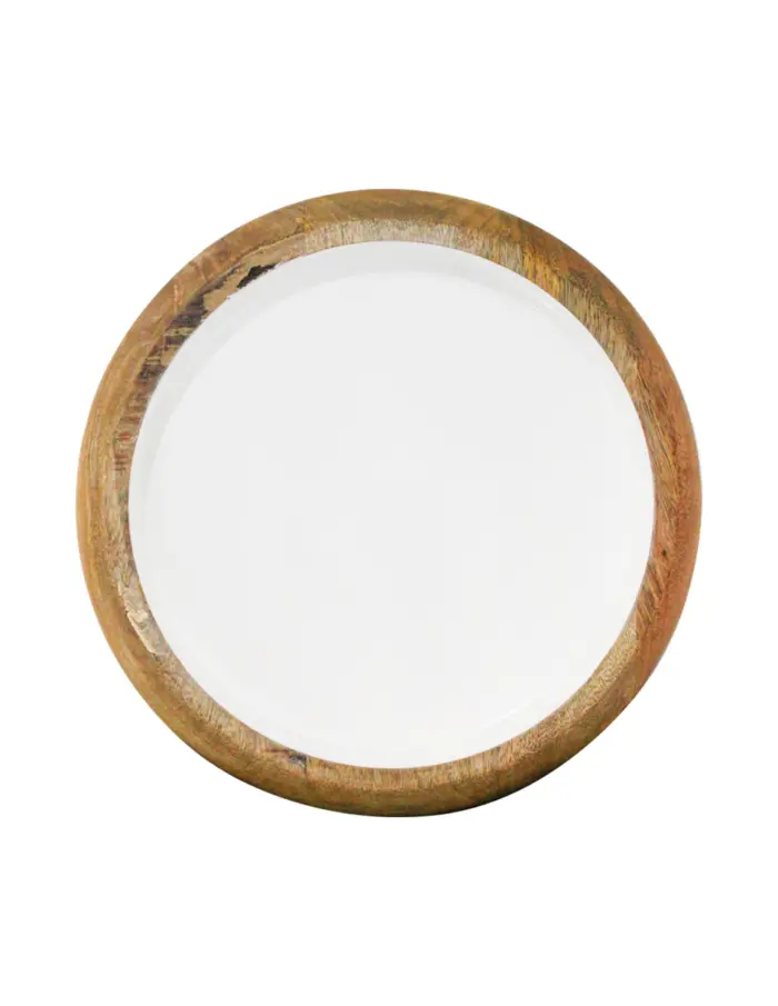 Charola redonda de madera con metal blanca  40x40x6cm - Image 2