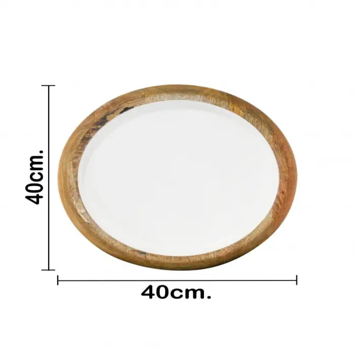 Charola redonda de madera con metal blanca  40x40x6cm - Image 4