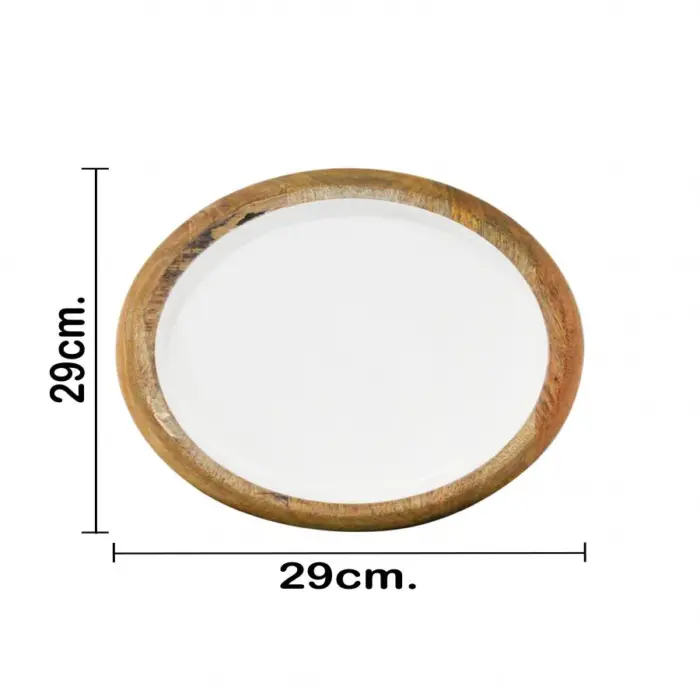 Charola redonda de madera con metal blanca de  29x29x6cm - Image 4