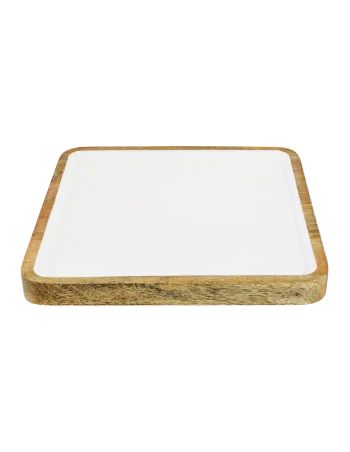 Charola cuadrada de madera con metal blanca de 30x30x3cm - Image 2