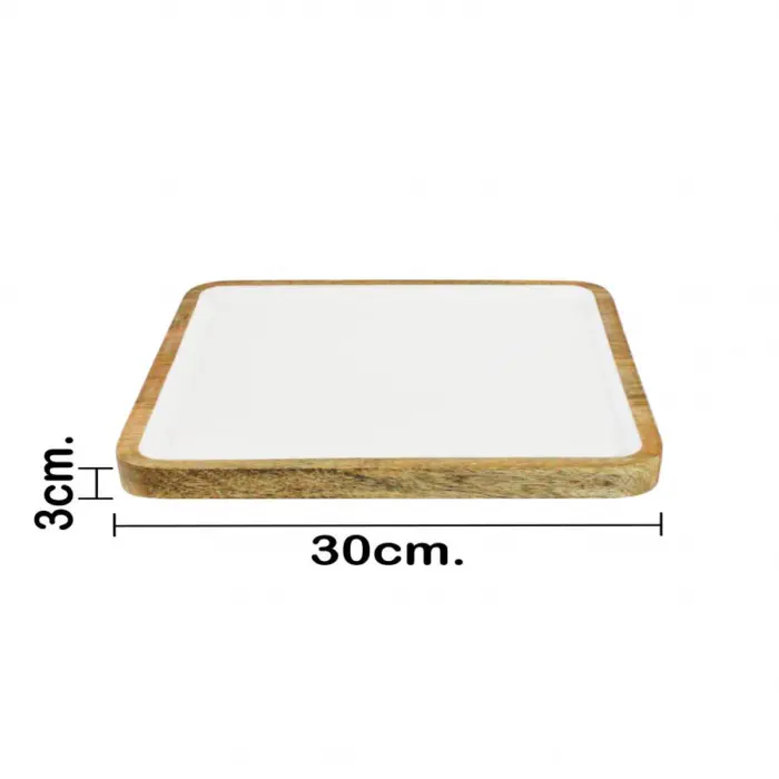 Charola cuadrada de madera con metal blanca de 30x30x3cm - Image 4