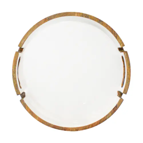 Charola cuadrada de madera con metal blanca de 32x32x5cm