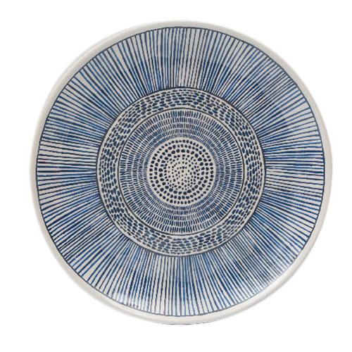 Plato de melamina azul con líneas de 23x23x1.5cm