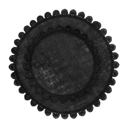Mantel individual redondo negro con ondas en las orillas de 35cm