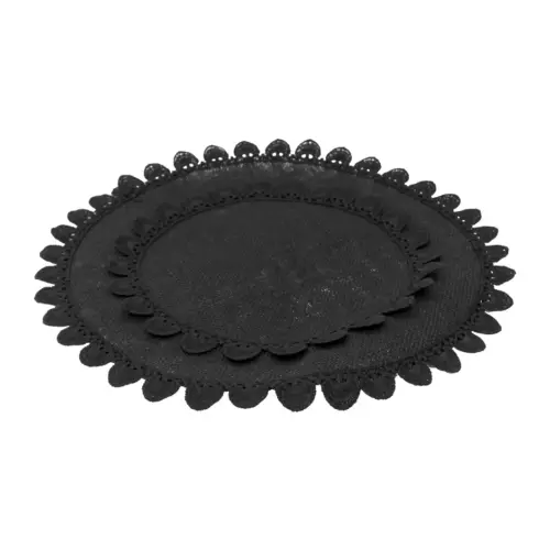 Mantel individual redondo negro con ondas en las orillas de 35cm