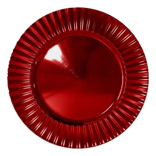Plato de presentación de plástico rojo con rayas en la orilla de 33x33x1.5cm