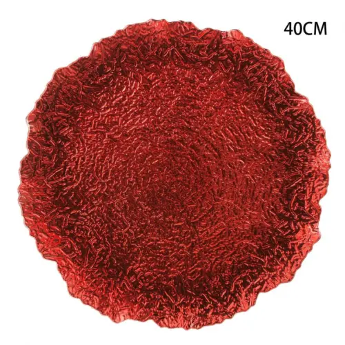 Plato de presentación de plástico rojo diseño craquelado de 40x40x2cm