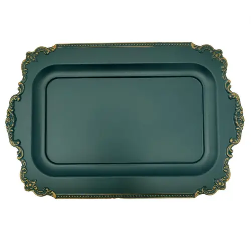 Charola de plástico verde con dorado de 40x26x2.5cm