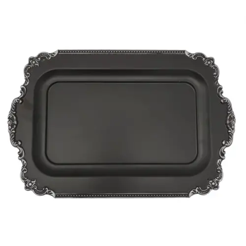 Charola de plástico café con dorado de 40x26x2.5cm