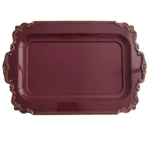 Charola de plástico vino con dorado de 40x26x2.5cm