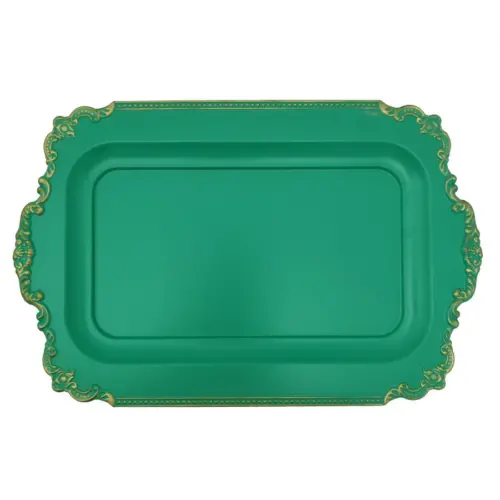 Charola de plástico azul turquesa con dorado de 40x26x2.5cm