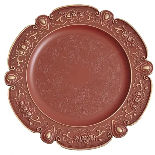 Plato de presentación de plástico café diseño ondulado en la orilla de 33x33x1.5cm