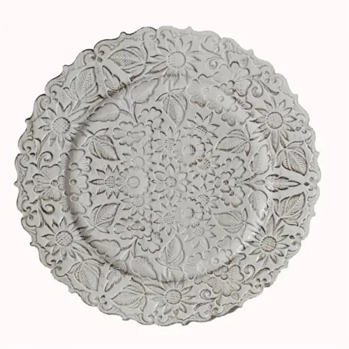 Plato de presentación de plástico blanco diseño flores de 33x33x1.5cm