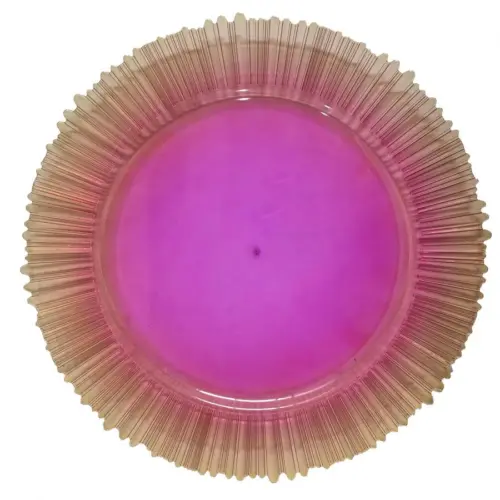 Plato de presentación de plástico transparente ambar diseño rayas en la orilla de 33x33x1.5cm