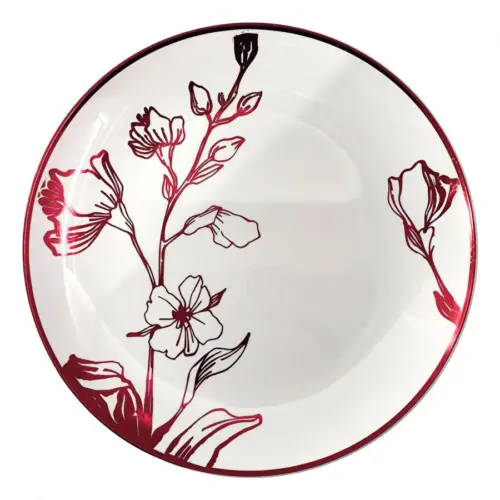 Plato de presentación de plástico diseño flores rojas de 33x33x1.5cm