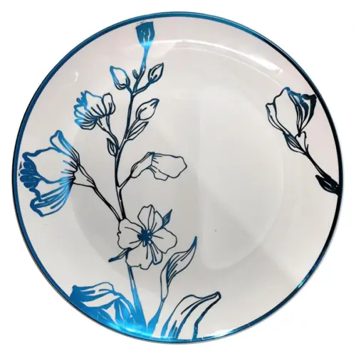 Plato de presentación de plástico diseño flores azules de 33x33x1.5cm