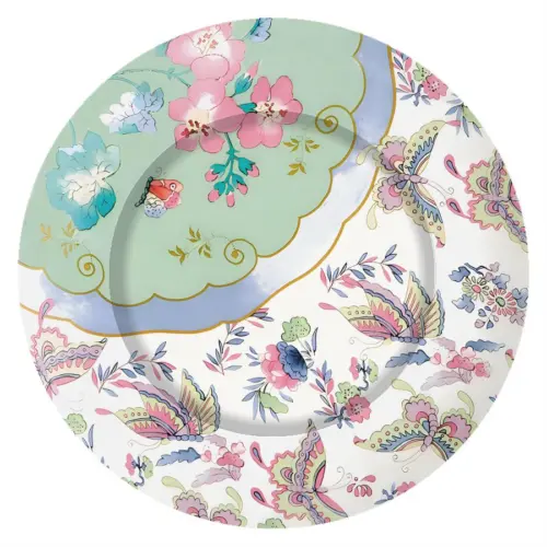 Plato de presentación de plástico estampado flores con mariposas de 33x33x1.5cm