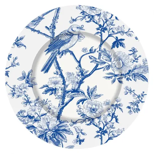 Plato de presentación de plástico estampado flores con pajaros azules de 33x33x1.5cm