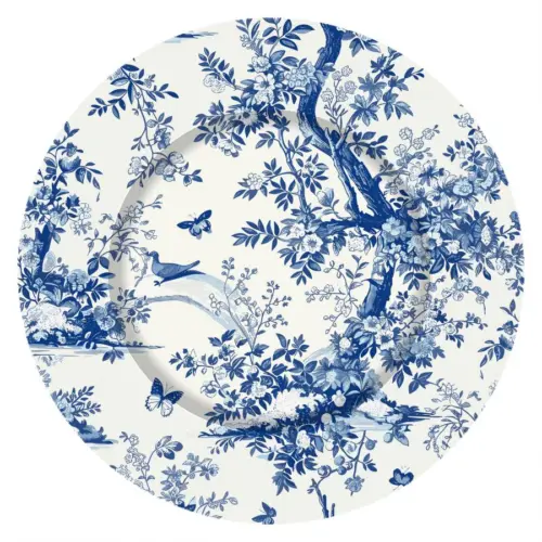Plato de presentación de plástico estampado flores con pajaros azules de 33x33x1.5cm