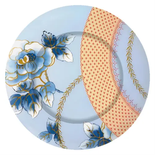 Plato de presentación de plástico estampado flores azules de 33x33x1.5cm