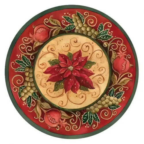 Plato de presentación de plástico navideño con noche buena de 33x33x1.5cm