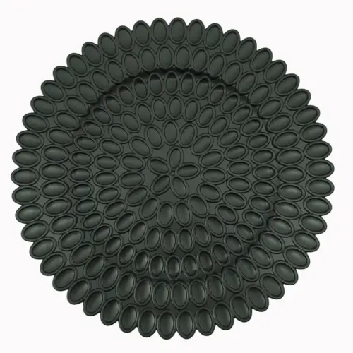 Plato de presentación de plástico negro con ovalos de 33x33x1.5cm