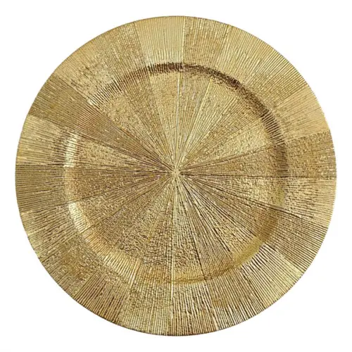 Plato de presentación de plástico dorado grabado de 33x33x1.5cm