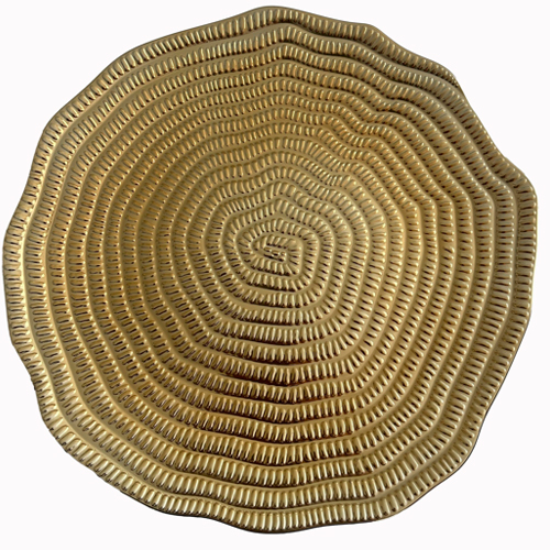 Plato de presentación de plástico dorado diseño ondas de 33x33x1.5cm
