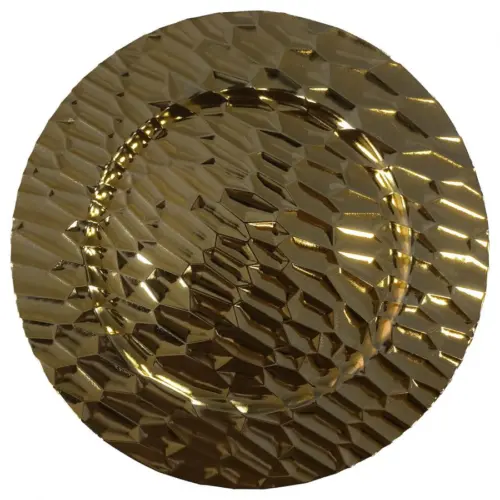 Plato de presentación de plástico dorado brilloso de 33x33x1.5cm